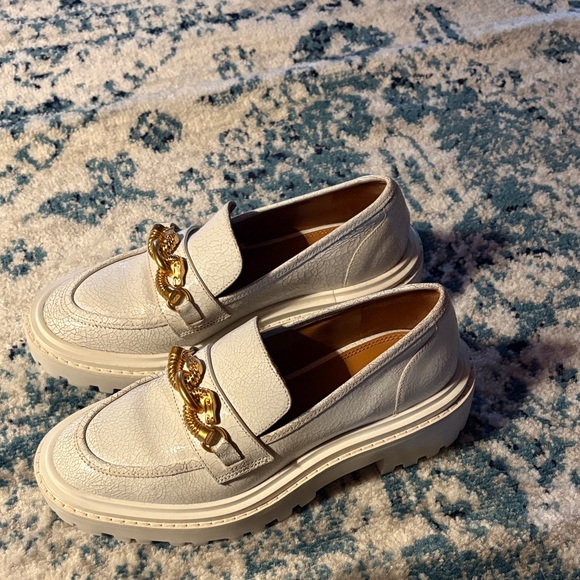 Tory Burch Shoes - Tory Burch White Loafers with Gold Chain Detail
